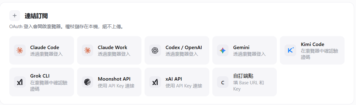 連結訂閱區域的三個按鈕