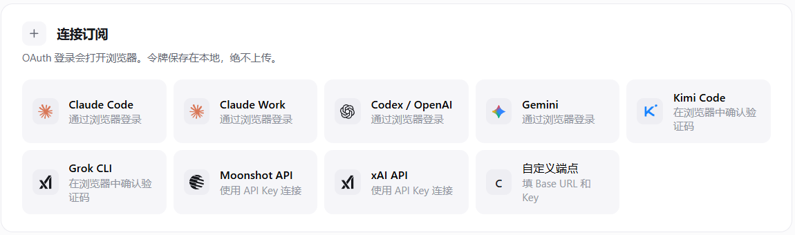 连接订阅区域的三个按钮