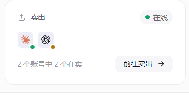 概览页显示在线、1 个账号在卖